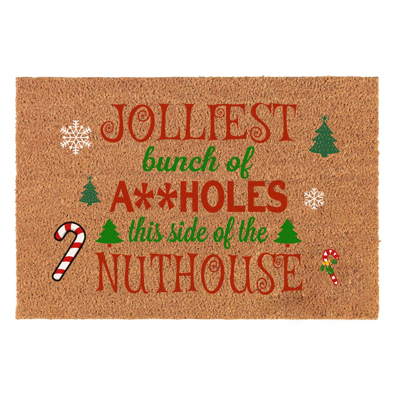 Photo 1 of Funny Coir Doormat - Jolliest Bunch Of Assholes This Side Of The Nuthouse Christmas Welcome Front Porch Decor For The Entrance Way - Personalized Non-Slip Outdoor Rug 23.6 x 15.7 Inch