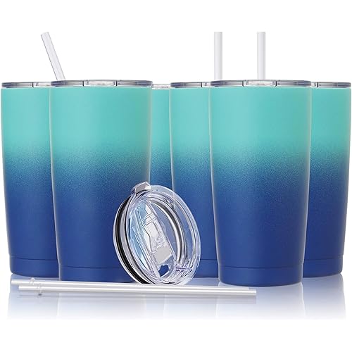 CIVAGO 20oz Insulated Stainless Steel Tumbler, Coffee Tumbler with Lid and Straw, Double Wall Vacuum Travel Coffee Mug, Powder Coated Tumbler Cup (Blue Waves,8)