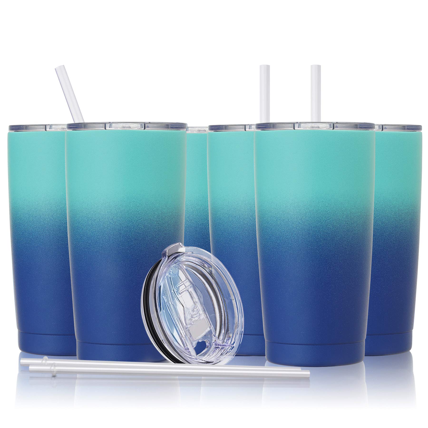 CIVAGO 20oz Insulated Stainless Steel Tumbler, Coffee Tumbler with Lid and Straw, Double Wall Vacuum Travel Coffee Mug, Powder Coated Tumbler Cup (Blue Waves,8)