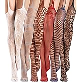 Geyoga 6 Pairs Women Fishnet Thigh High Stockings Suspender Pantyhose Lingerie Garter Belts Tights for Women Girl