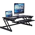 Rocelco 37.5" Deluxe Height Adjustable Standing Desk Converter - Quick Sit Stand Up Dual Monitor Riser - Gas Spring Assist Computer Workstation - Large Retractable Keyboard Tray - Black (R DADRB)