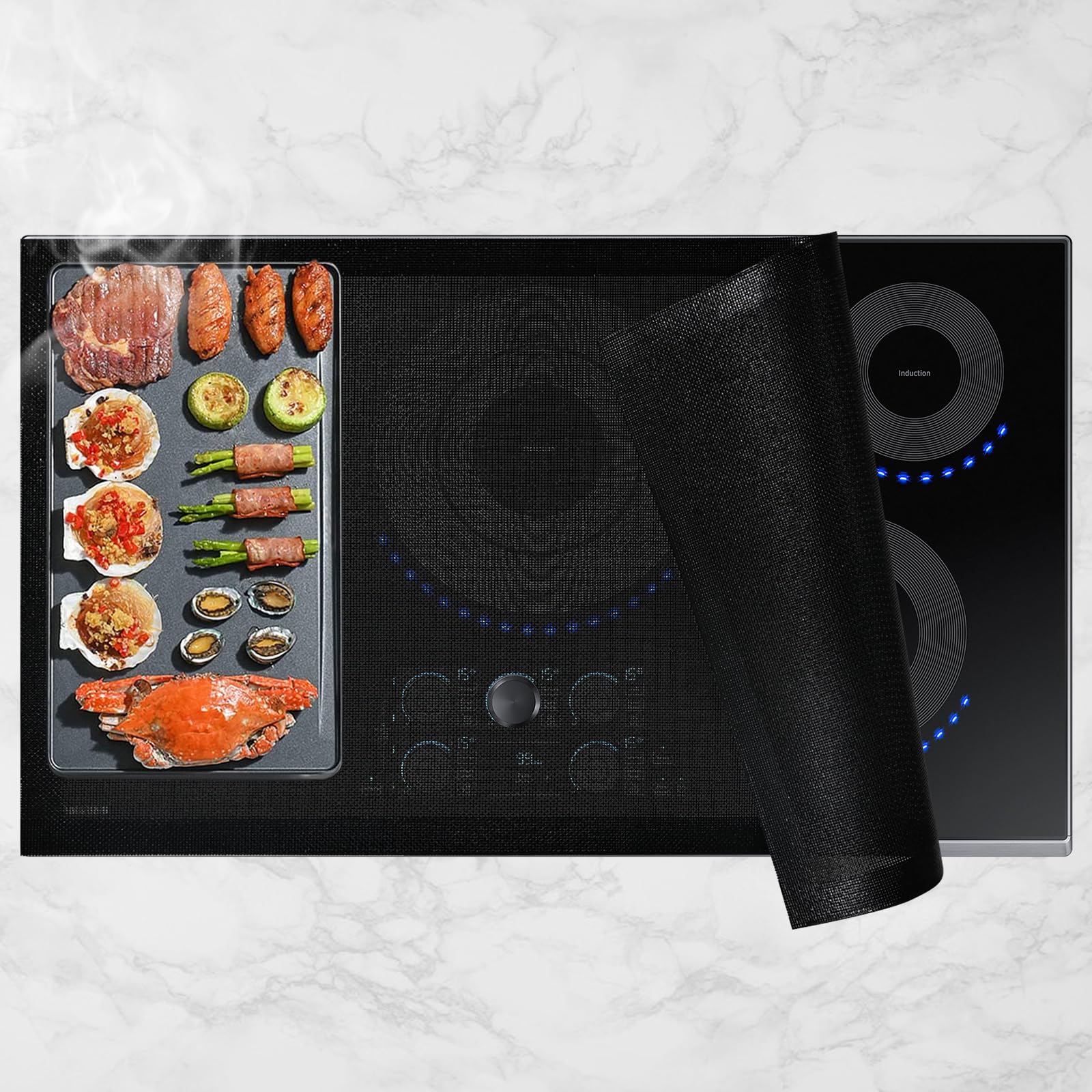 KitchenRaku Large Mesh Induction Hob Protector 61x53cm, (Magnetic) Silicone Induction Hob Covers, Silicone Induction Hob Protector Mat