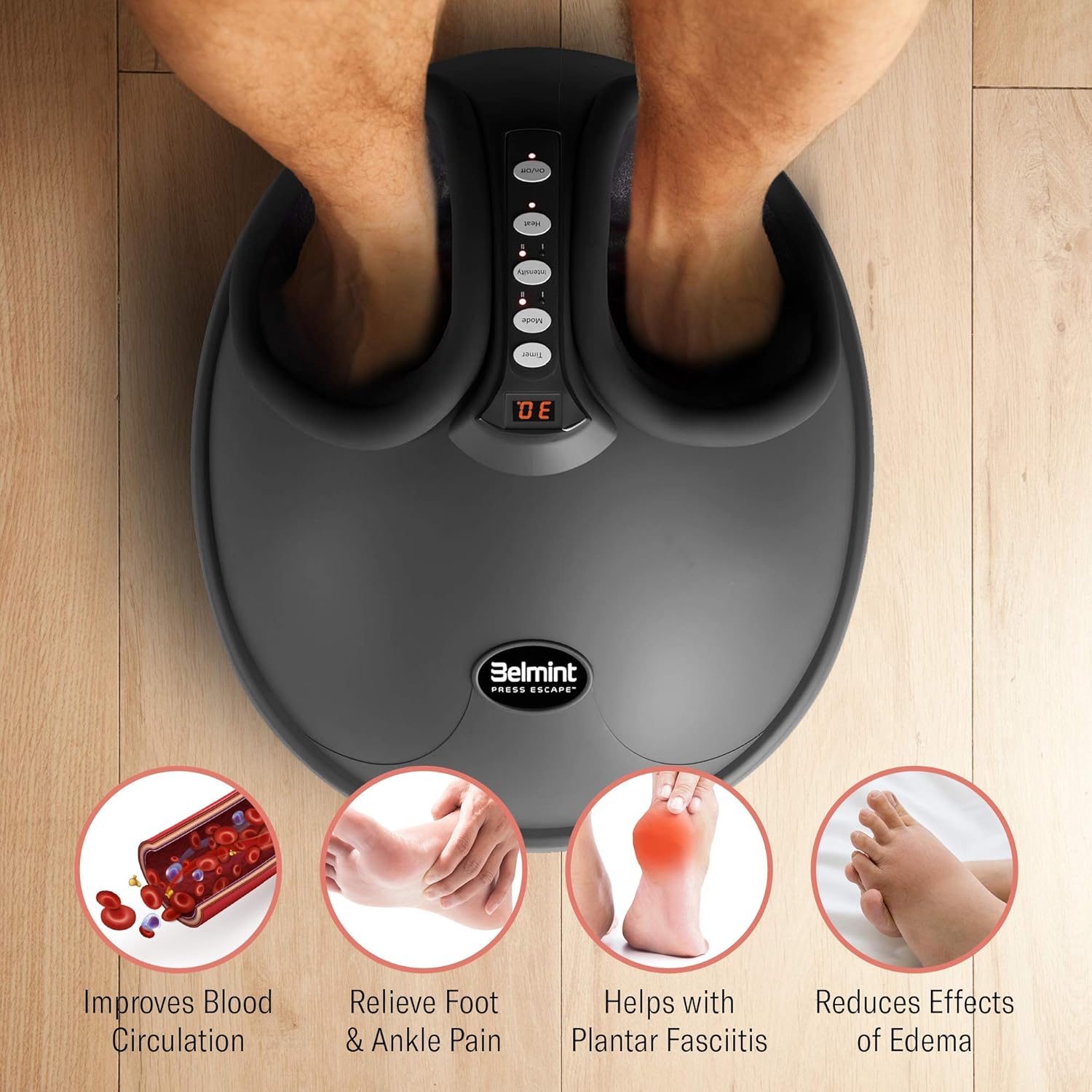 Shiatsu Electric Foot Massager Machine - Deep Tissue and Heel Pain Relief Massager with Non-Slip Rubber Feet - Foot Massage with Air Compression for Plantar Fasciitis and Neuropathy: Health & Personal Care