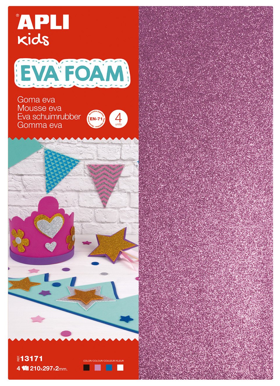 Apli Kids 210x297mm Foam Glitter Sheets - Assorted Colours (Pack of 4)