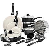 GreenLife Soft Grip Healthy Ceramic Nonstick, Cookware Pots and Pans Set, 16 Piece, Black & Cream