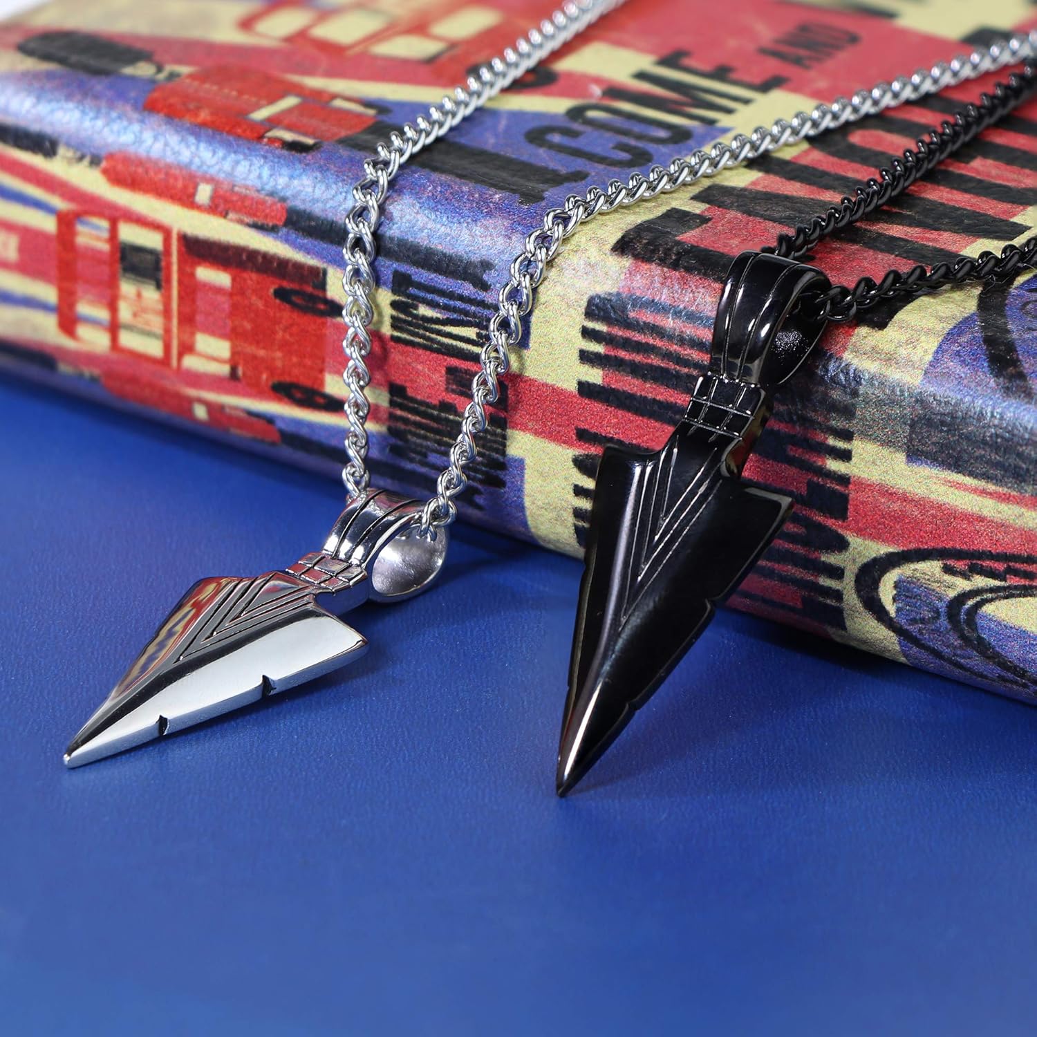 Jstyle Stainless Steel Pendant Necklace for Mens Boys Cool Spearpoint Arrowhead Pendant Chain Necklace Set Black & Silver Tone | 