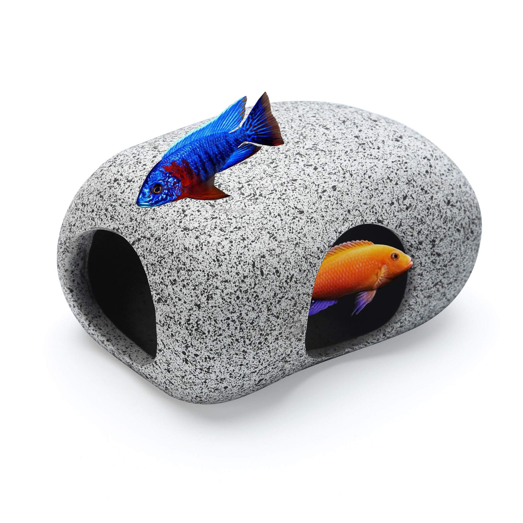SpringSmart Matte Stone-Look Ceramic Aquarium Cave with 2 Entrances - Natural Textured Hideout for Betta Fish & Shrimp to Hide, Feed, Breed, Safe Fish Tank Decoration (3.7"x2.7"x2"(1 pc))