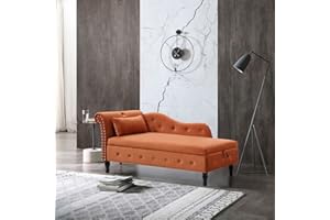 Anwick Chaise Lounge Indoor Tufted Fabric, Modern Upholstered Recliner Lounge Chair for Living Room Bedroom, Sleeper Lounge Sofa (Orange+Storage)