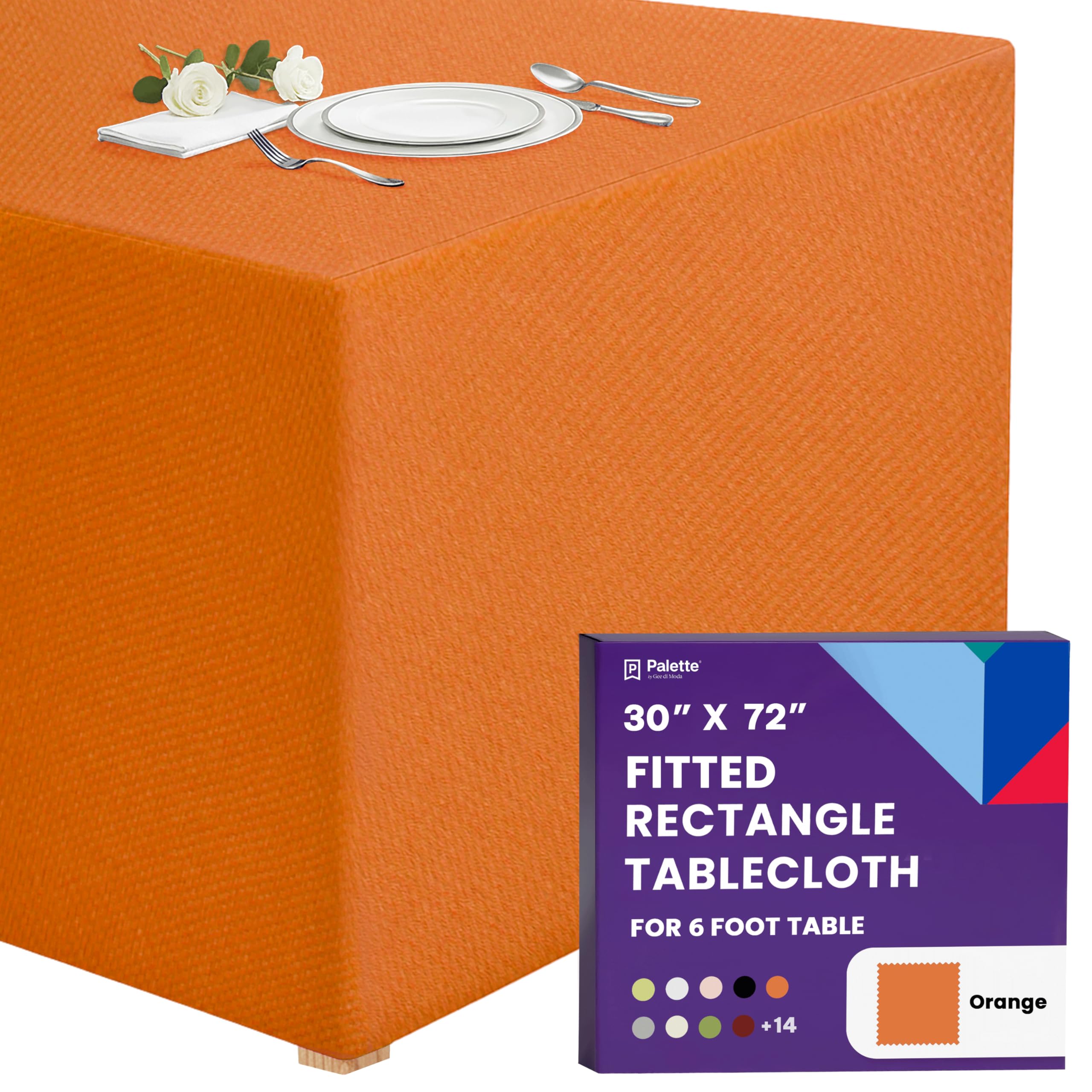 Gee Di Moda Fitted Tablecloth - 72 x 30 Inch Orange Fitted Tablecloth for 6 Foot Rectangle Table - Heavy Duty Washable Fabric - For Holiday Party Dinner Wedding & Trade Show — image 1