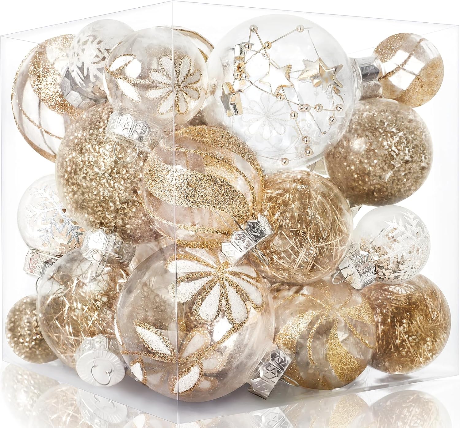 Ornaments - 36PCS Christmas Ball Ornaments Large Shatterproof Clear Plastic Champagne Christmas Ornaments Hanging Christmas Tree Decorations Delicate Glitter Set for Xmas Party Home Holiday Decor in 6 Styles