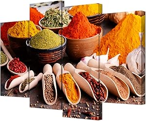 HOMEOART 4 Panel Canvas Prints Dining Room Wall Art Colorful Spice Picture Home Kitchen Decor Stretched Framed Ready To Hang