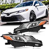 LED Headlights Assembly for 2018-2024 Toyota Camry L/LE/SE LH &amp; RH | with High/Low Beam, LED, Plug &amp; Play, Chrome Housing Amber Reflector, OE 8115006C40/8111006C40