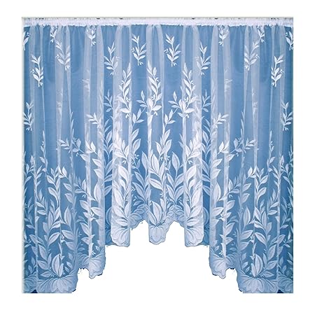 Readymade White Jardiniere Net Curtain Panel With A Leaf Design