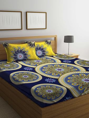 Mafatlal Blue Cotton 120 TC Double Bedsheet with 2 Pillow Covers Double Bed Sheets Top Selling | Quality Cotton Bedsheet