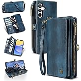 QIXIU Compatible with Samsung Galaxy A16 Wallet Case,RFID Blocking PU Leather Phone Case Women Men Kickstand flip Cover Wrist Strap Zipper Credit Card Holder Slots for Galaxy A16(Blue)