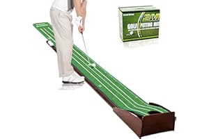 Eleko Meyar Putting Green Portable Indoor Putting mat，Includes Putting Practice Ball, Wrinkle-Free Mat, and Solid Wood Construction,Office, Living Room, Golf Gift