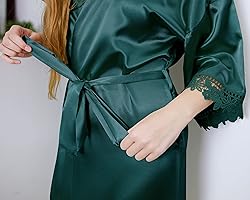 AW BRIDALGreen Silk Robes For Women Short Satin