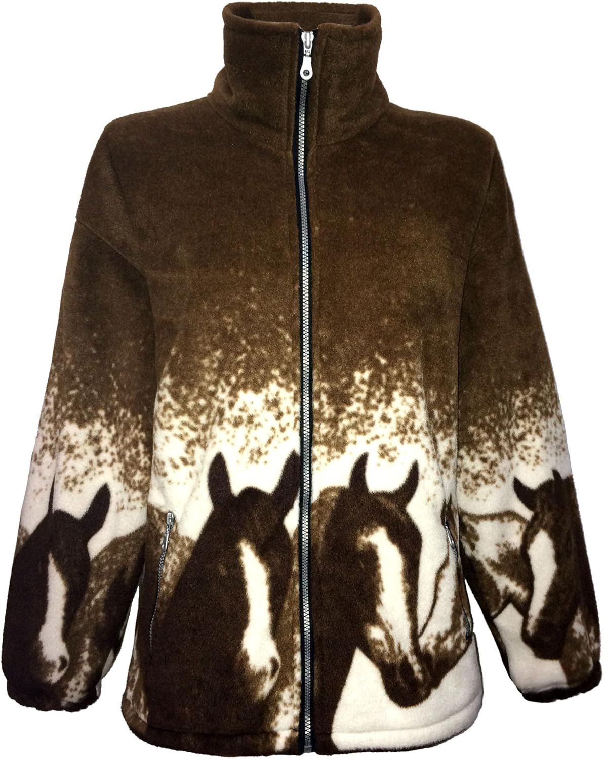 Sians Fashions Women's Double Fleece Horse Print Animal Print Jacket
