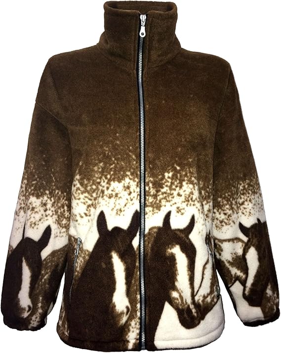 Sians Fashions Women's Double Fleece Horse Print Animal Print Jacket