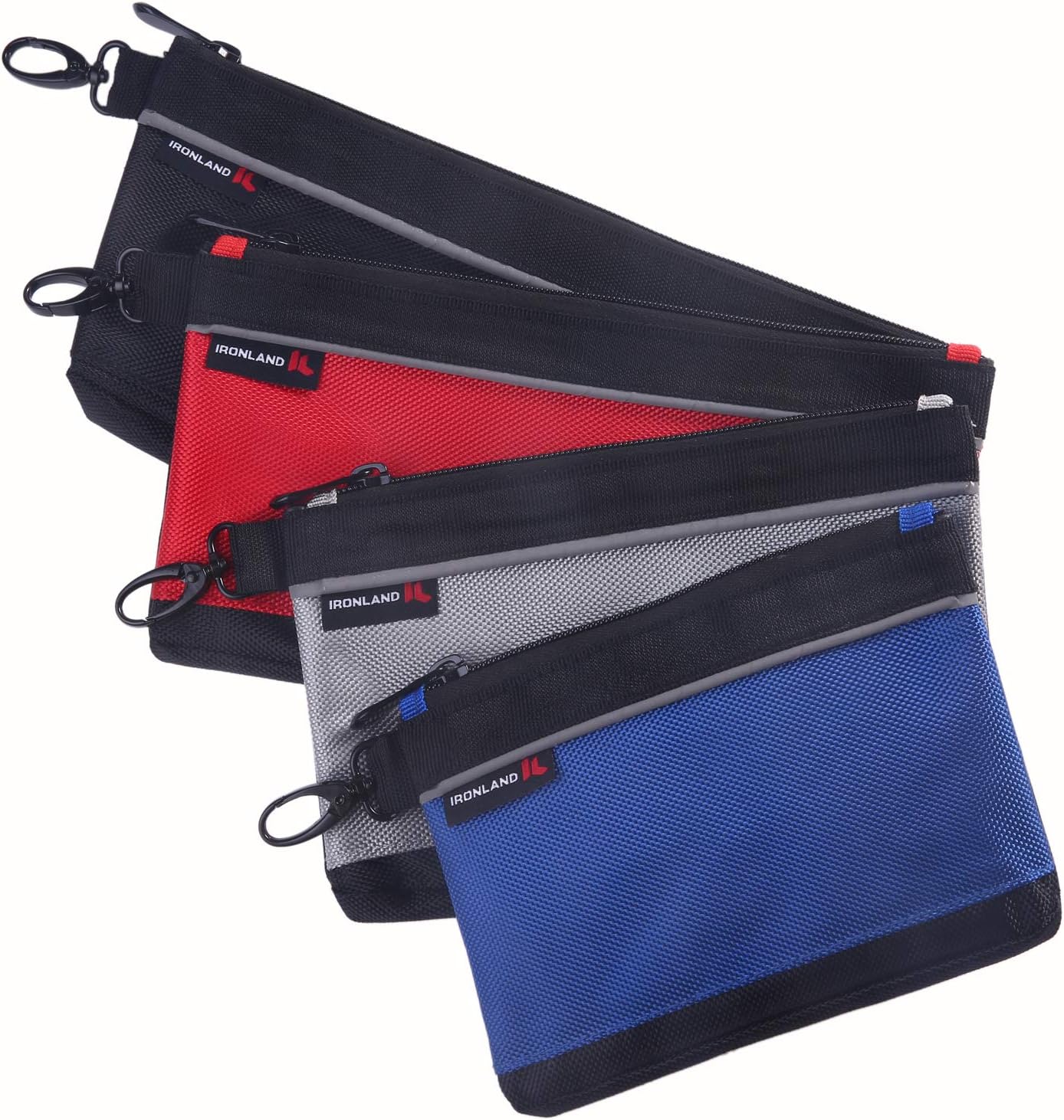 IRONLAND Utility Bag, 4 Pack Zipper Tool Bags Waterproof Heavy Duty in Blue, Grey, Red, Black 1680D Tool Pouch (7/9/10/12 Inch) - - 