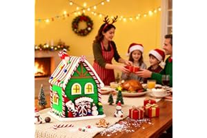 BEECHIP Gingerbread House Christmas Ornament, 6.3" Snow Cottage with Warm light, Handcrafted Cartoon-Style Classic Christmas Village Figurine for Home Xmas Decor, Tabletop & Showcase, Gift for Kids, Green