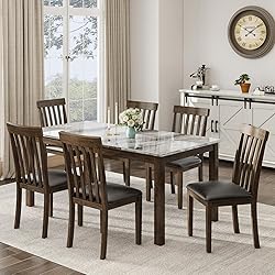 LUXOAK 7-Piece Dining Table Set, 71" Faux Marble