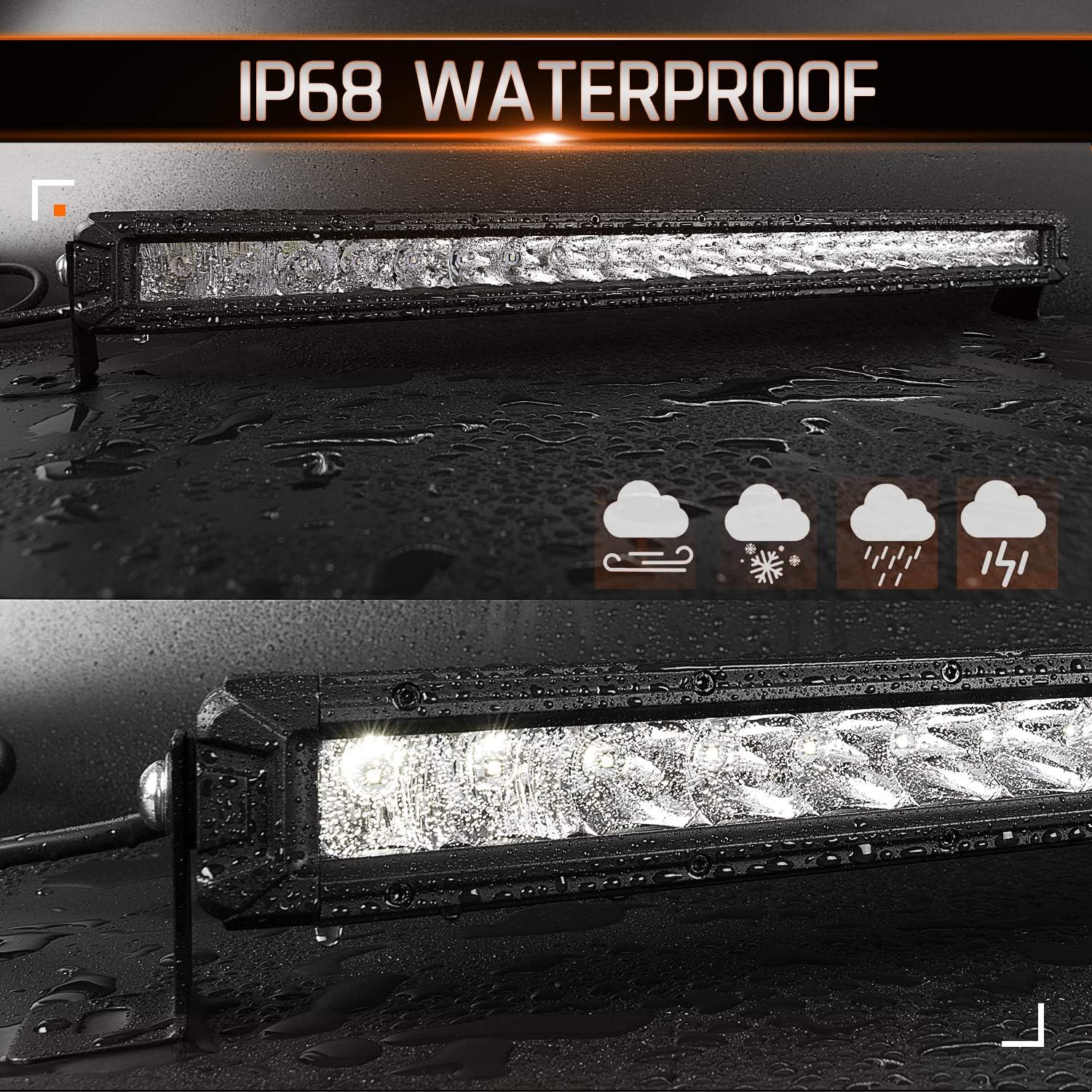 AutoFeel 20 Inch LED Light Bar 12000LM Osram Chip Flood & Spot Beam Combo Single Row LED Off Road Light Driving Light for Truck ATV SUV Boat, 1 Year Warranty: Automotive