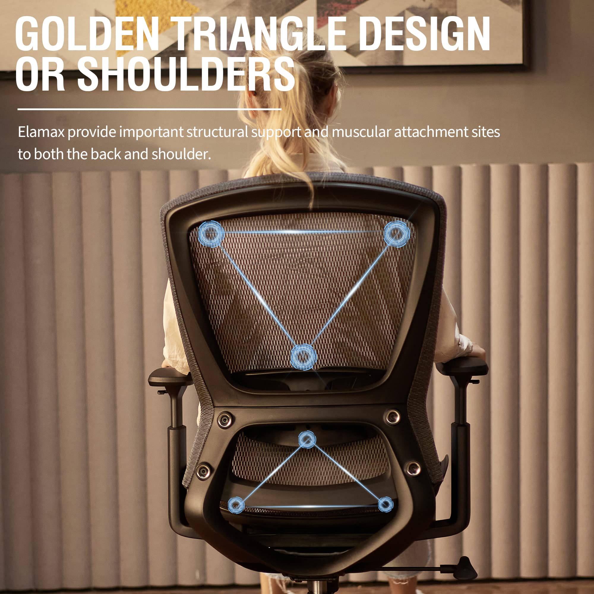 ELABEST T96 Mesh Office Chair,Ergonomic Computer Desk Chair,Sturdy Task Chair- Adjustable Lumbar Support & Armrests,Tilt Function,Comfort Wide Seat,Swivel Home Office Chair