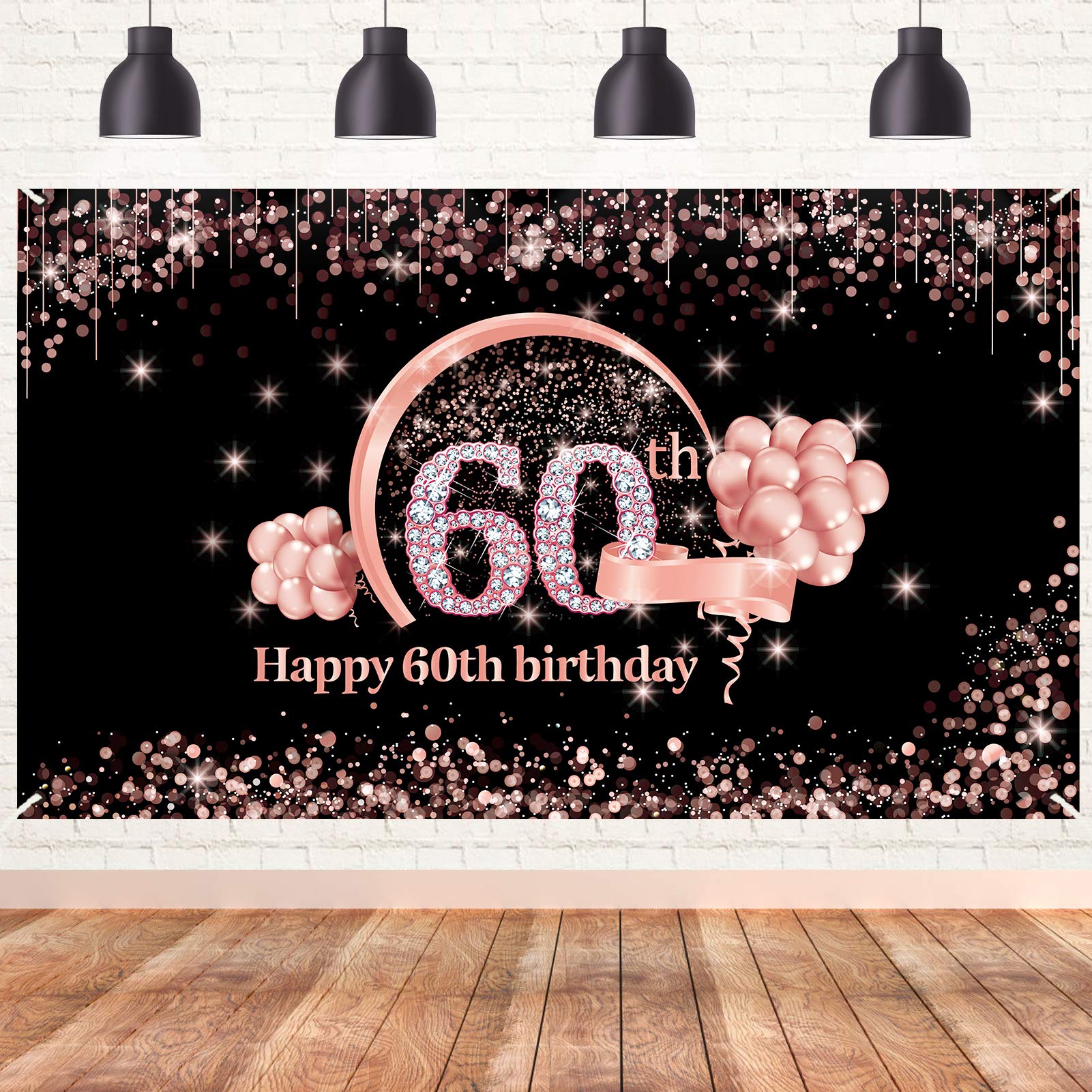 Lnlofen 60. Geburtstag Banner Dekorationen Hintergrund für Frauen, extra groß 60 Jahre alt Geburtstag Party Dekor Supplies, Rose Gold Happy Sixty Birthday Schild Poster Photo Booth Requisiten