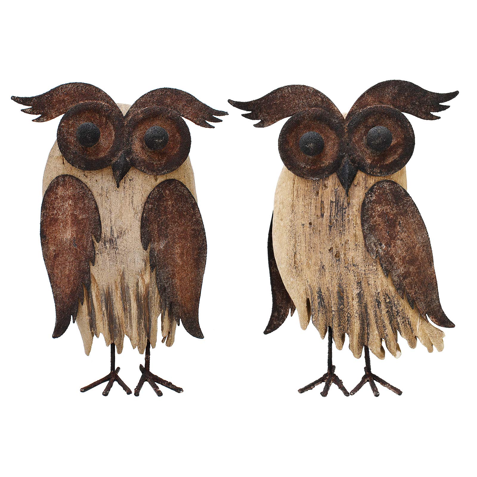 Photo 1 of K KILIPES Rustic Owl Decorations for Home Decorative Metal Wood Owl Figurine Statues Night Owl Tabletop Ornaments Collectible Sculptures (8.5" H A+B)