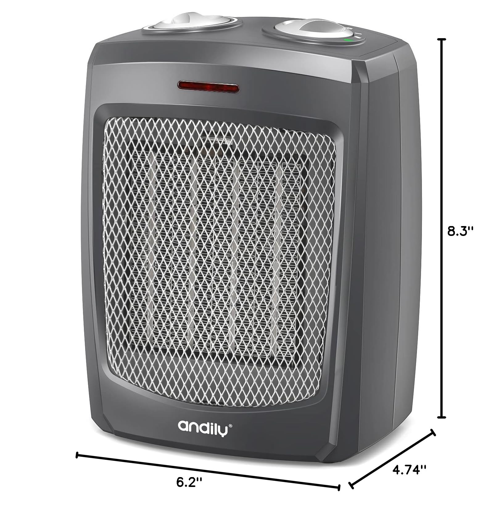 andily Space Heater Electric Heater for Home and Office Ceramic Small Heater with Thermostat, 750W/1500W (Grey)