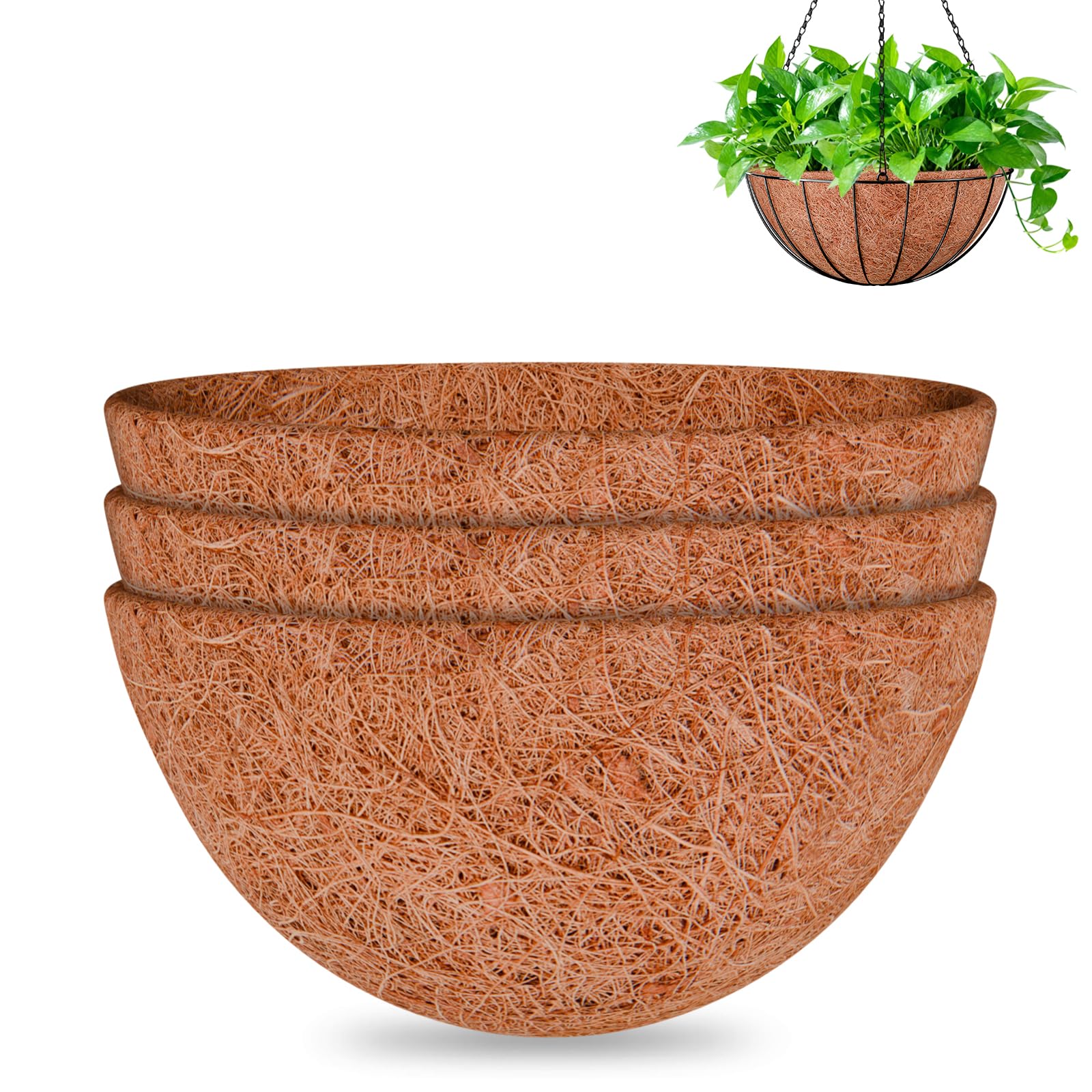 Photo 1 of Halatool 3 Pack 18 Inch Coco Liner for Hanging Baskets Replacement Round Coconut Liners for Planters, 100% Natural Coco Fiber for Flowers Vegetables Garden, Drainage & Retain Moisture