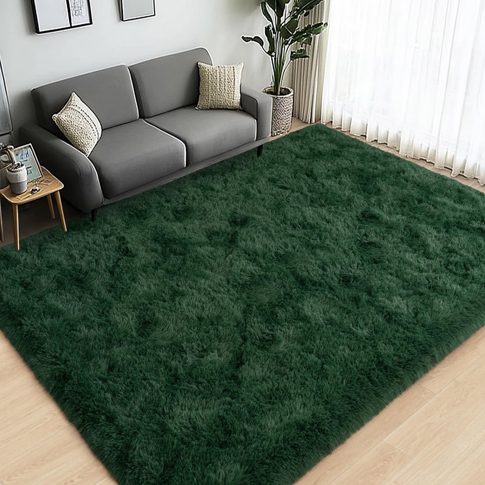 Photo 1 of Lairep Large Area Rugs for Living Room Bedroom, 8x10 Feet Dark Green Fluffy Shag Rugs, Ultra Soft Shaggy Plush Fuzzy Modern Indoor Throw Floor Carpet for Girls Boys Dorm Nursery Home Decor Aesthetic