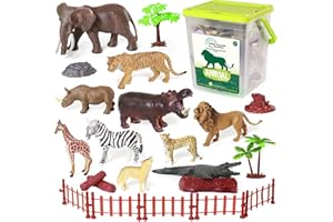 BIWASE Safari Zoo Animals Figures Toys for Kids 3-5,Realistic Animal Figurines Playset with Fence for Toddlers, 22 PCS African Wild Jungle Plastic Toy Gift Set for Boys and Girls
