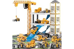 TEMI Construction Truck Toys for 3 4 5 6 Year Old Boys, 60 Pieces Kids Engineering Trucks Vehicle with Tractor, Crane, Dump, Excavator and Map, Birthday Gifts Toys for Girls Children Toddlers
