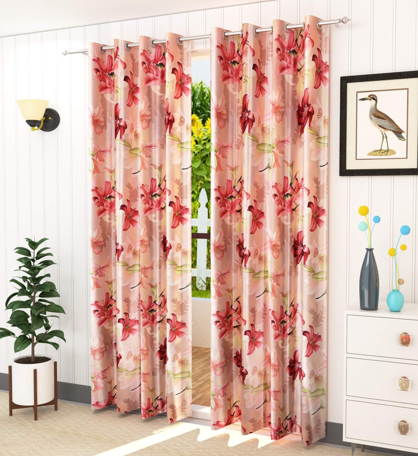Lavichitra Polyester Floral Eyelet Long Door Curtains 8 Ft