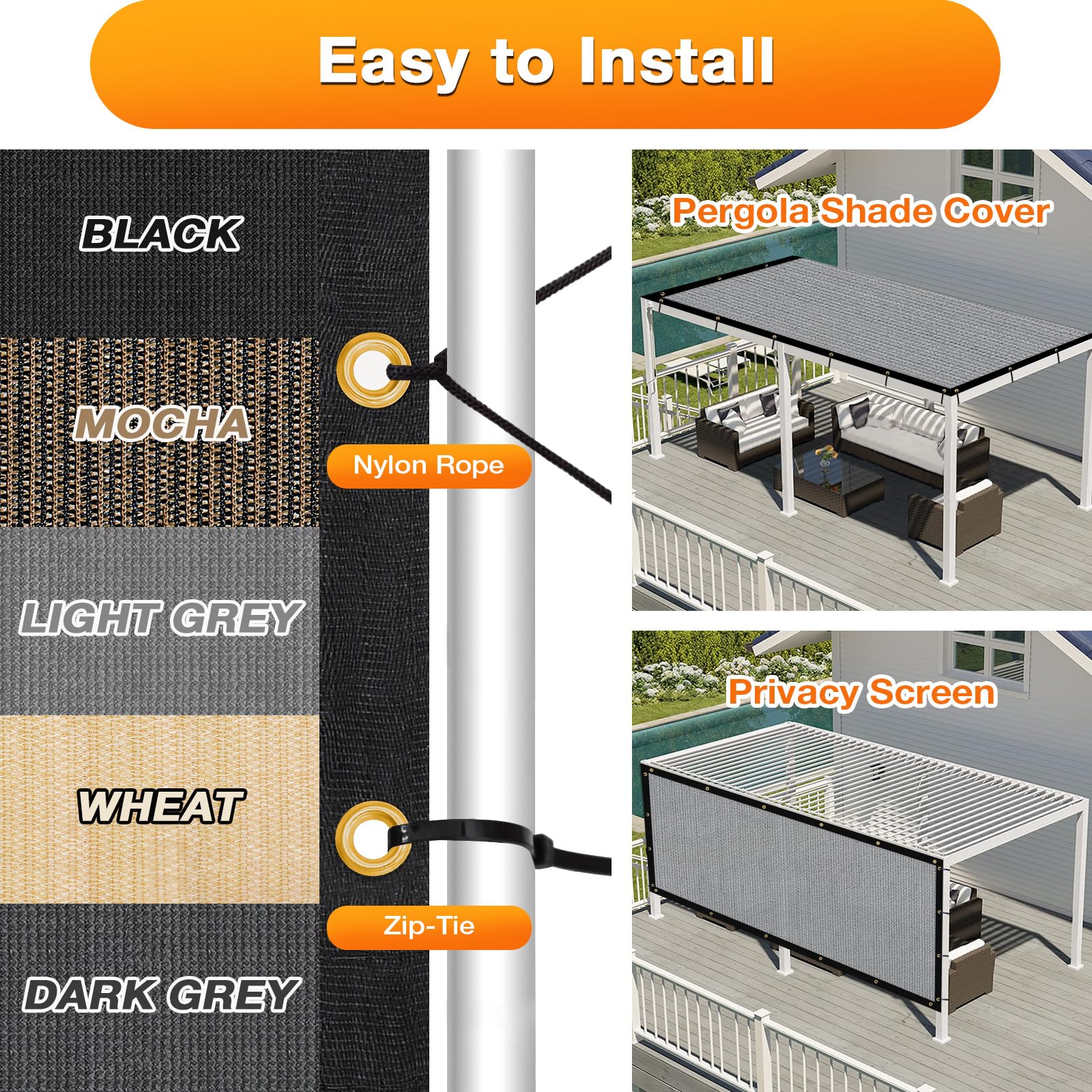 Artpuch Outdoor Pergola Shade Cover 7x10 FT Sun