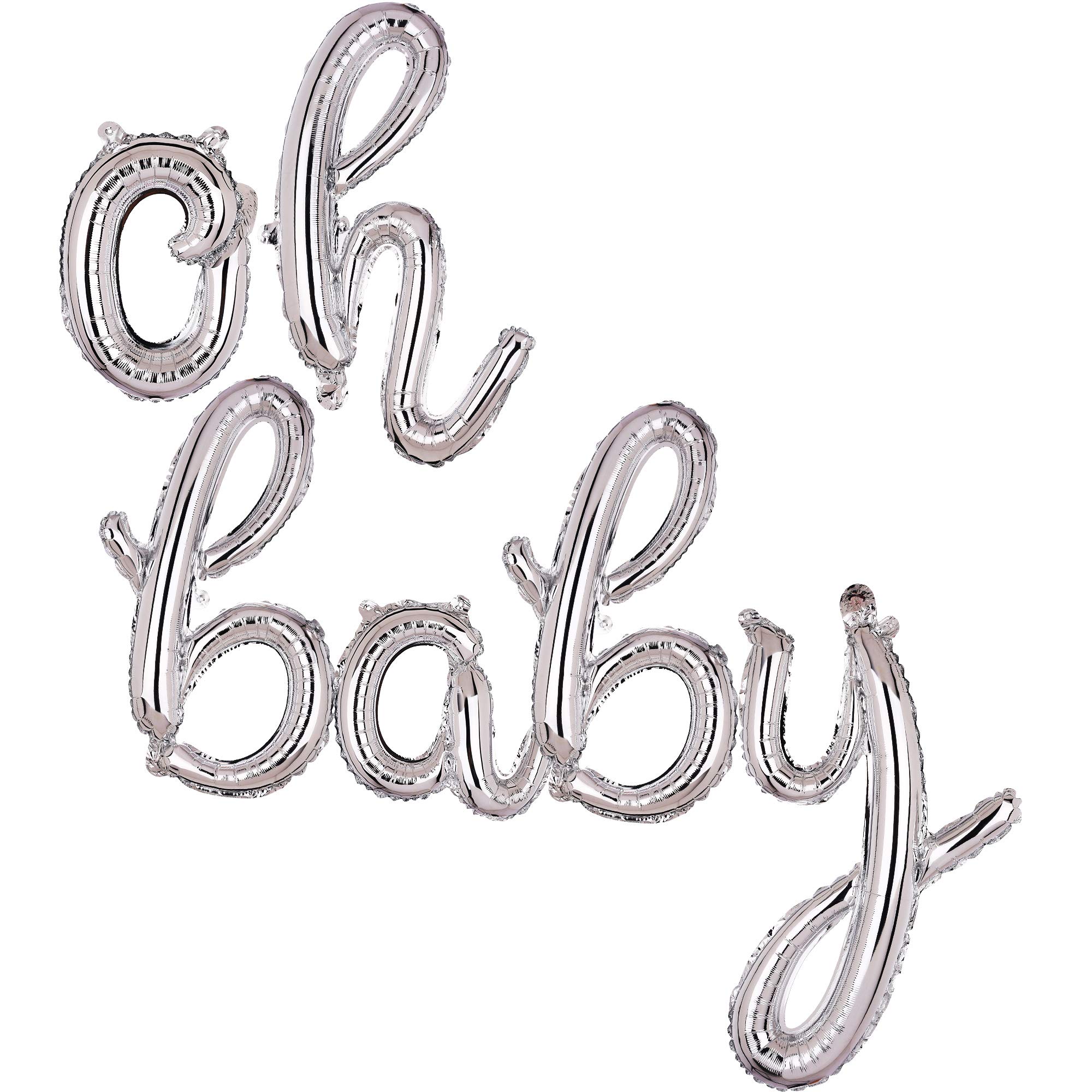 Balloon for OH Baby Silver Foil Mylar Balloons Cursive Letter Banner Birthdays Party Decorations Supplies Small 16 Inch Baby Shower