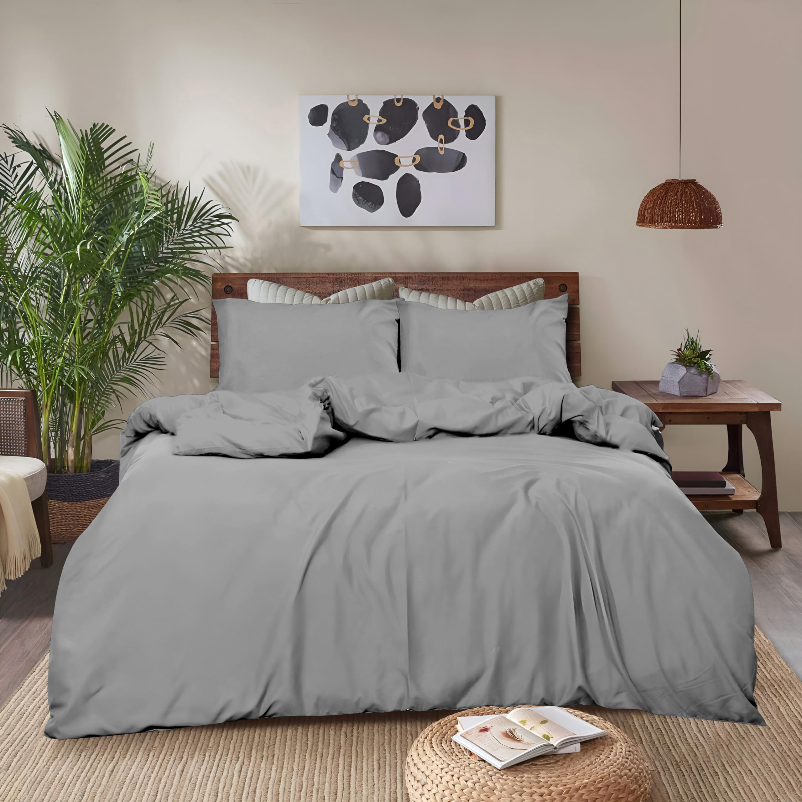 REHAN & CO King Size Duvet Cover Sets – Soft Brushed Microfiber Bedding – Plain Quilt Cover With Pillow Cases (Silver Grey)