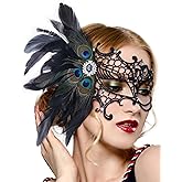 Zinniday Halloween Masquerade Masks for Women - 2026 Peacock Feather Lace Mask 1920s Venetian Eyemask for Party