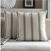Cethom Boho Throw Pillow Covers 20x20 Set of 2, Olive Green Striped Decorative Pillow Cases for Couch Chair Bed, Textured Farmhouse Modern Accent Cushion Covers for Living Room Bedroom Sofa Home Decor