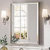 QueenFun Brushed Nickel Bathroom Mirror, 24x32 Inch Beveled Framed Bathroom Mirror Anti-Rust, Brushed Nickel Metal Frame Bath