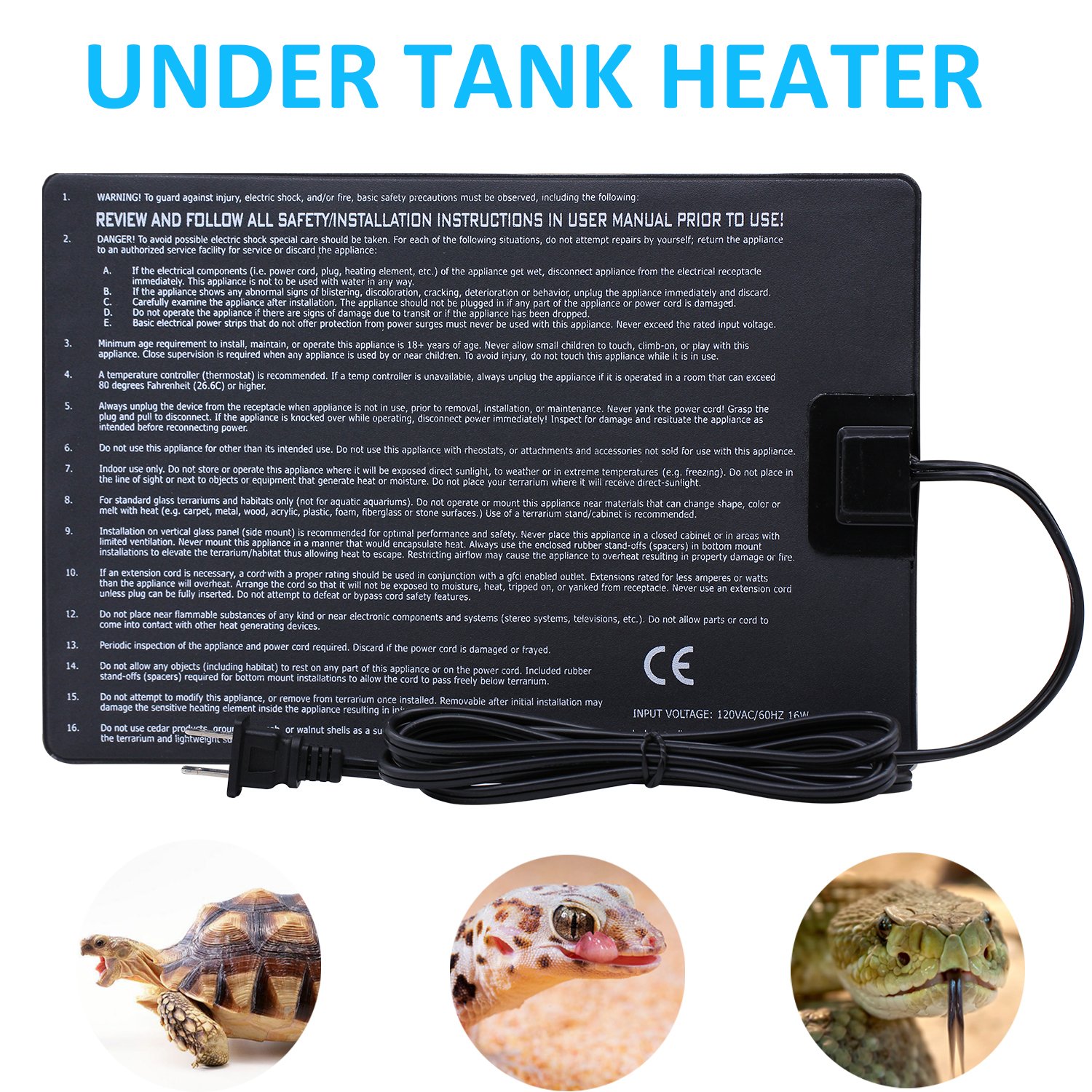 Aiicioo 16 Watt Durable Reptile Under Tank Heater 8x12 Inch Seeding