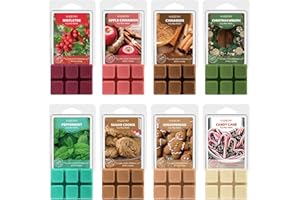 WUSEONY Winter Scented Wax Melts Sets, Holiday Wax Cubes for Warmer, Soy Wax Tarts - Christmas Wreath, Apple Cinnamon, Gingerbread, Mistletoe, Peppermint, Cinnamon, Candy Cane, Sugar Cookie, 8 Pack