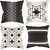 DII Throw Pillow Cover Collection Decorative Square, 18x18, Black Aztec Prints, 4 Piece