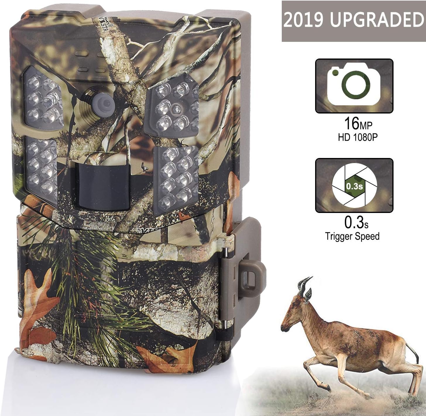 WOSPORTS Trail Camera 16MP 1080P Hunting Game Camera, Wildlife Camera with Upgraded 850nm IR LEDs Night Vision 65ft, 2.0''LCD for Home Security Wildlife Monitoring/Hunting (Trail camera-100mc) : Sports & Outdoors