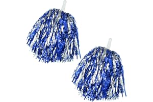 YAURE JOY 2 Pcs Cheerleading Pom Poms with Handle for Girl Team Spirit Sports Games Dance Outfit (Blue-Silver Glitter)