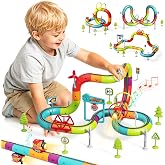 Neikko Electric Train Set for Kids Ages 4-8 Upside Down Race Tracks - 48PCS | Anti Gravity Tracks Train with Music &amp; Light, 3D Infinity STEM Cube Building Toy for Todddlers, Birthday Gift for Boys Girls