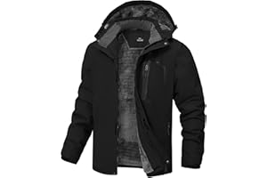 RBYEKP Mens Winter Jackets Waterproof Warm Fleece Ski Jacket with Hood Thermal Windproof Coat Zip Pockets