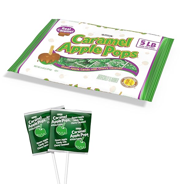 TOOTSIE ROLL CARAMEL APPLE POPS – CARAMEL COVERED GREEN APPLE CANDY LOLLIPOPS – BULK GLUTEN FREE CANDY – 5 POUND BAG OF CARAMEL APPLE SUCKERS